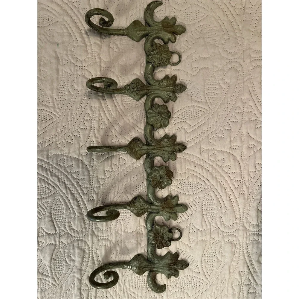 Vintage Cast Iron Green Distressed Wall Hook Holder